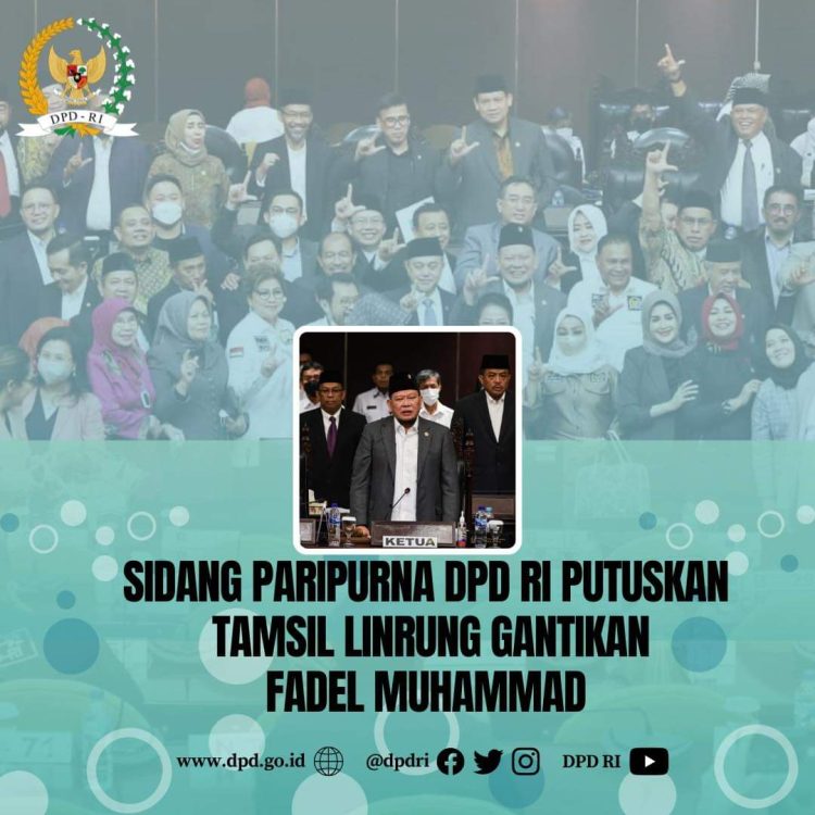 Sidang Paripurna DPD RI Putuskan Tamsil Linrung Gantikan Fadel Muhammad