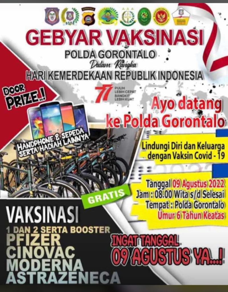 Breaking News, Polda Gorontalo Gelar Gebyar Vaksinasi Hadiah Utama 10 Yunit Sepeda