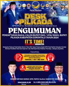 Besok DPD NasDem Gorontalo Buka Pendaftaran Bacabup dan Bacawabup