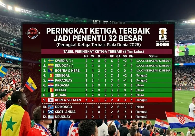 Peringkat ketiga terbaik Piala Dunia 2026 menentukan tiket babak 32 besar